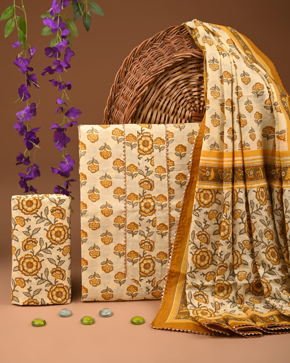 Pure Cotton Gotta patti Work unstitched Suit With Cotton Dupatta.