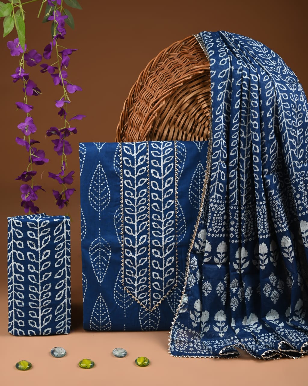 Pure Cotton Gotta patti Work unstitched Suit With Chiffon Dupatta.