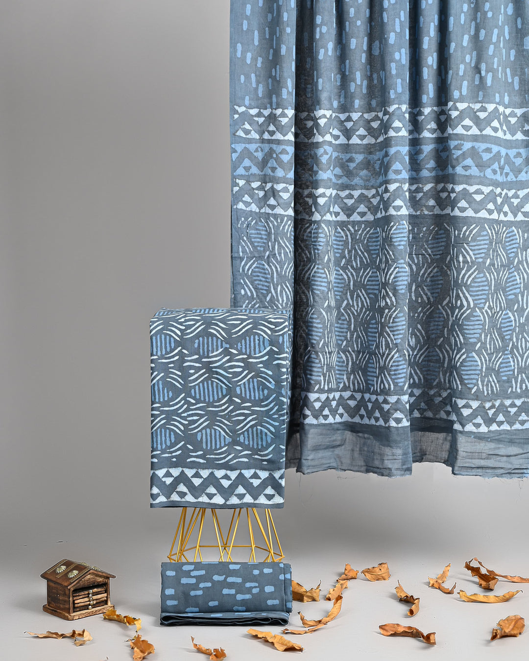 Pure Cotton Hand Block Printed Unstitched Suit Set With Cotton Dupatta .