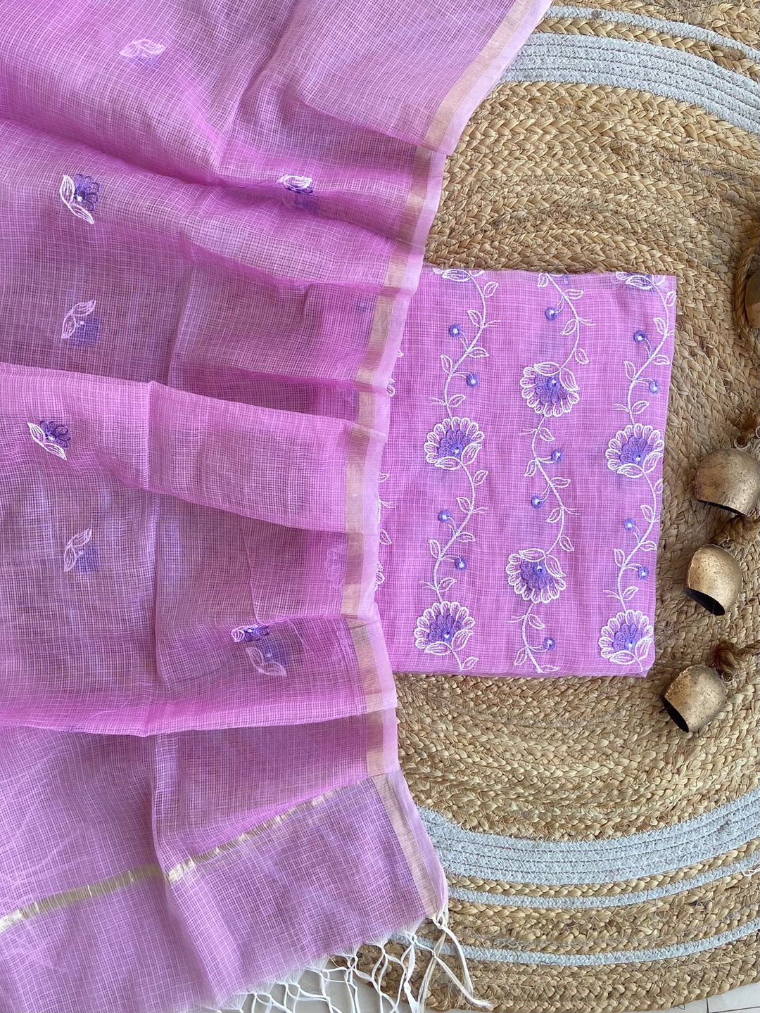 Pure Kota Doriya Embroidered Unstitched Suit With Dupatta