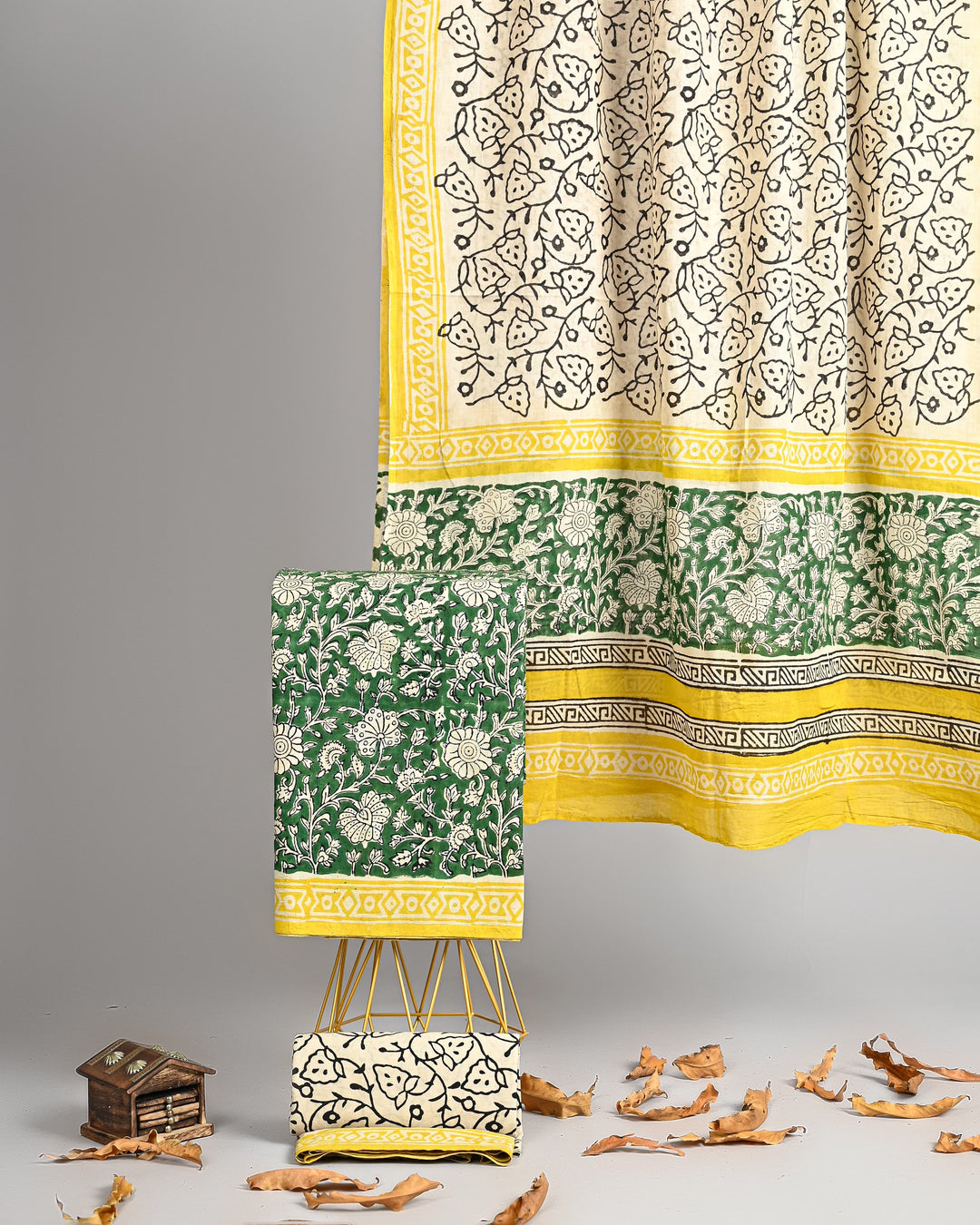 Pure Cotton Hand Block Printed Unstitched Suit Set With Cotton Dupatta .