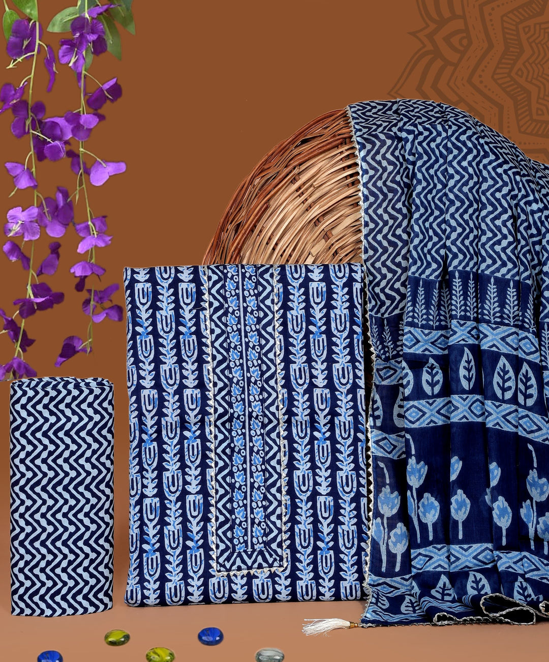 Pure Cotton Gotta patti Work unstitched Suit With Cotton Dupatta.