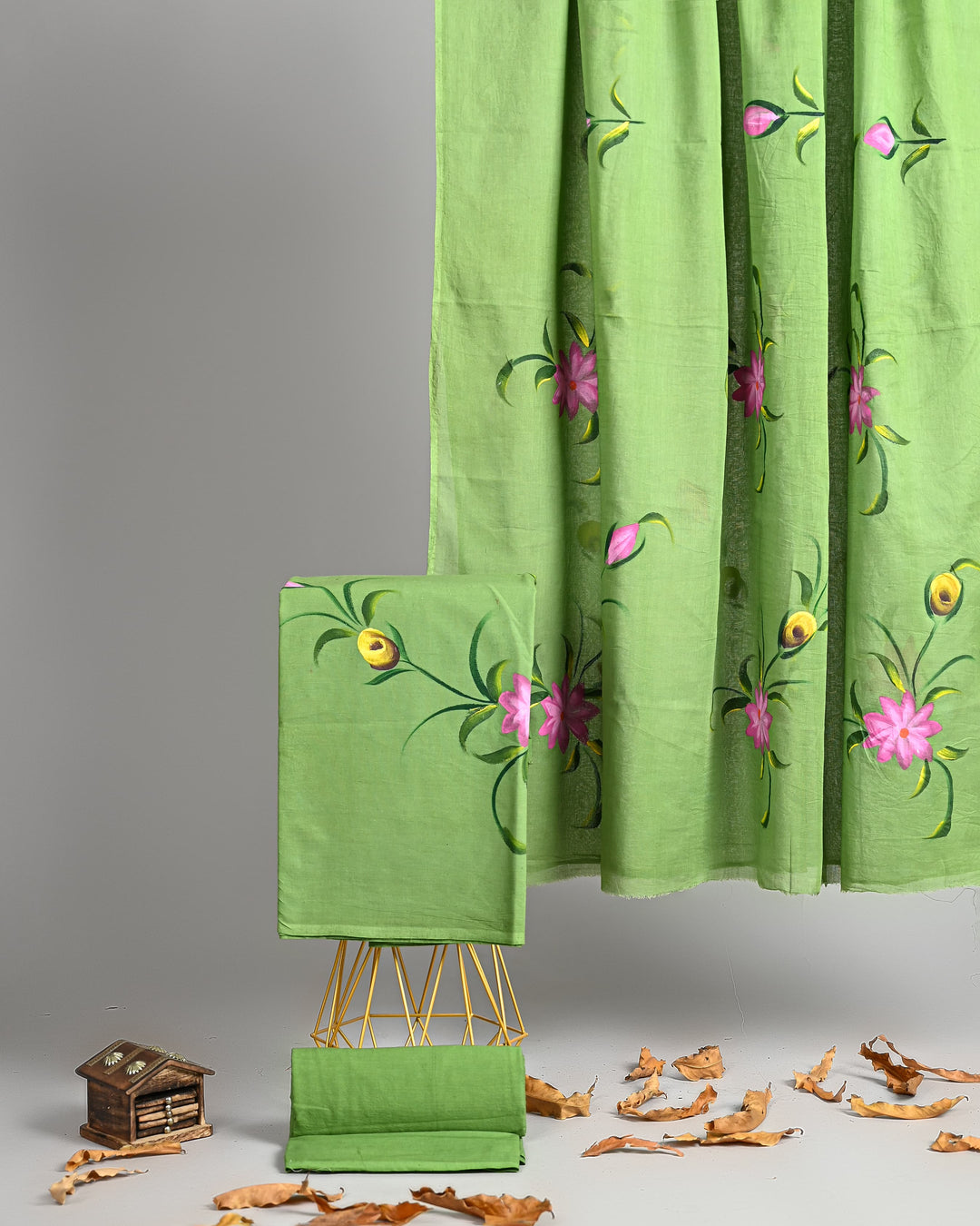 Pure Cotton Hand Block Printed Unstitched Suit Set With Cotton Dupatta .