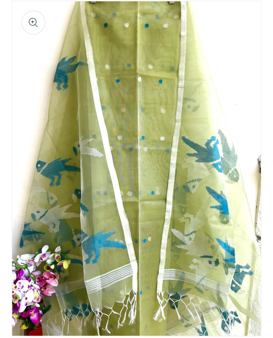 Pure Maslin Silk 2PC Jamdani Unstitched Suit With Bird Motif