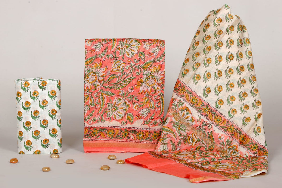 Pure Hand Block Chanderi Silk Unstitched Suit