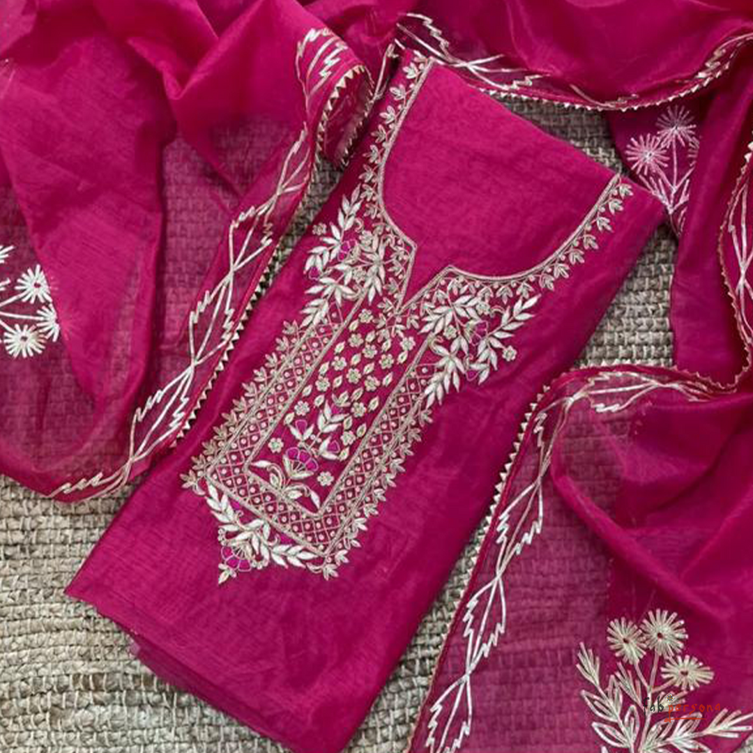 Organza Hand Work Unstitched Suit with Shantoon Bottom