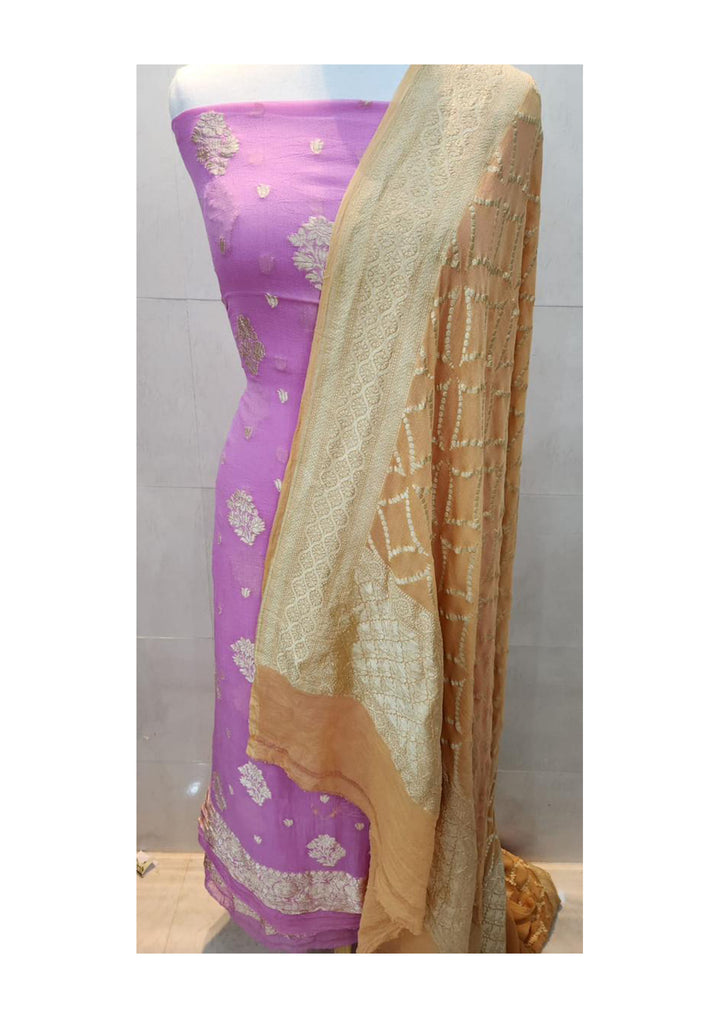 Pure Khaddi Georgette Zari Work Unstitched Suit With Khaddi Georgette Dupatta.