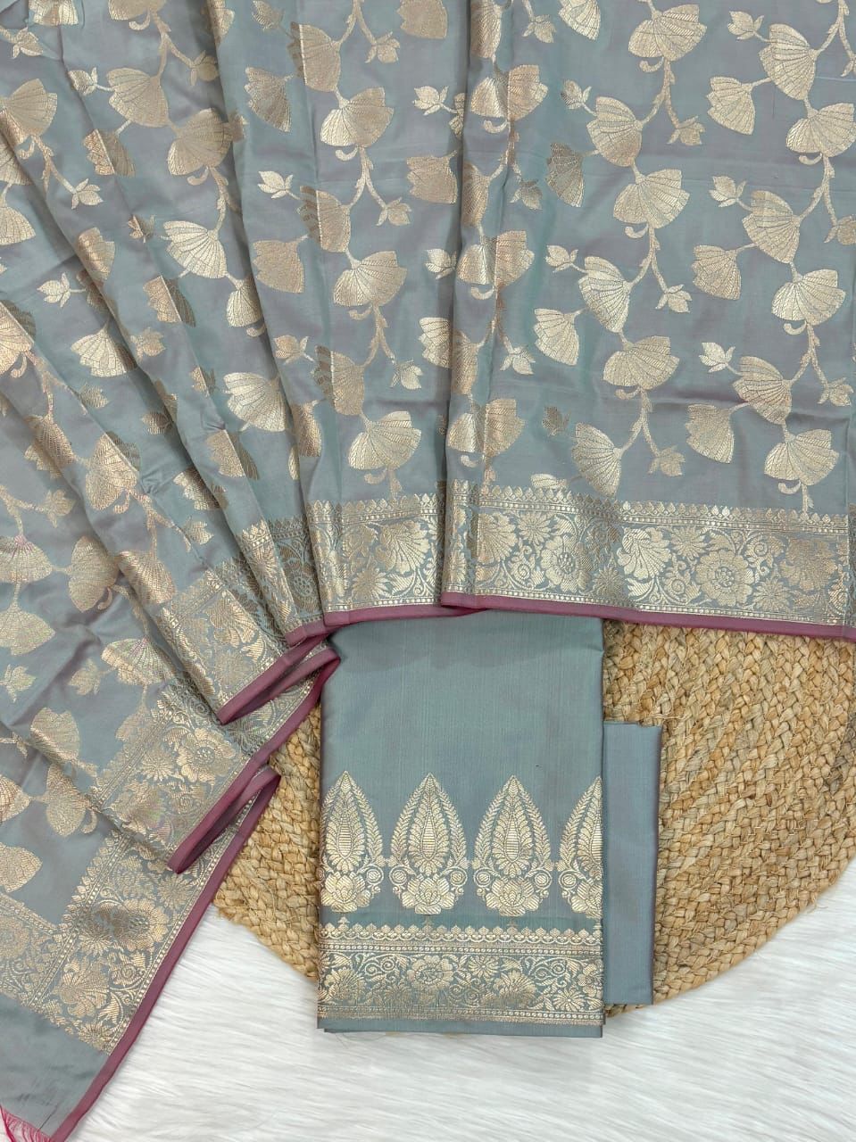 Banarasi Soft Silk Unstitched Suit.
