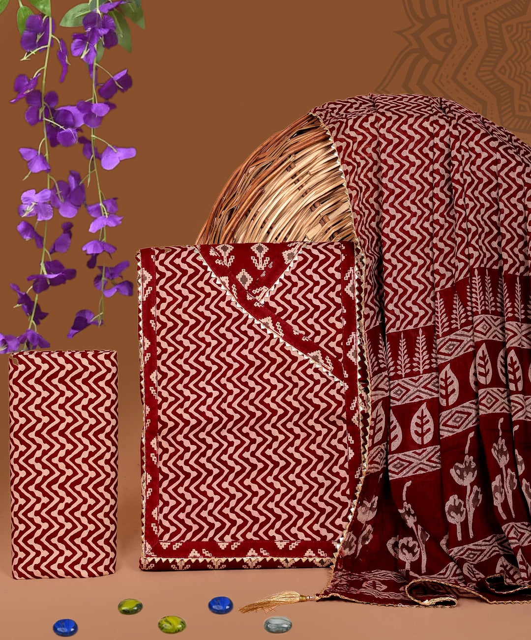 Pure Cotton Gotta patti Work unstitched Suit With Cotton Dupatta.