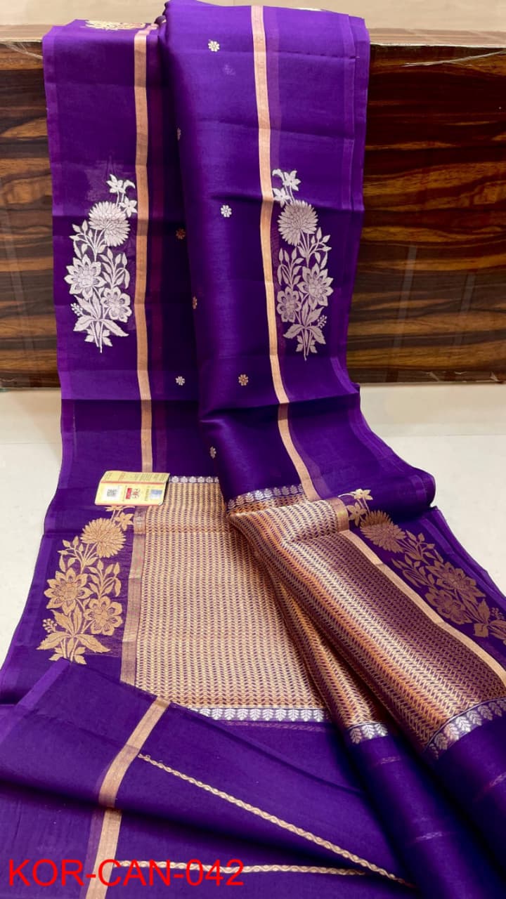 Pure Kora Organza Silk Hanloom Zari Work Saree.
