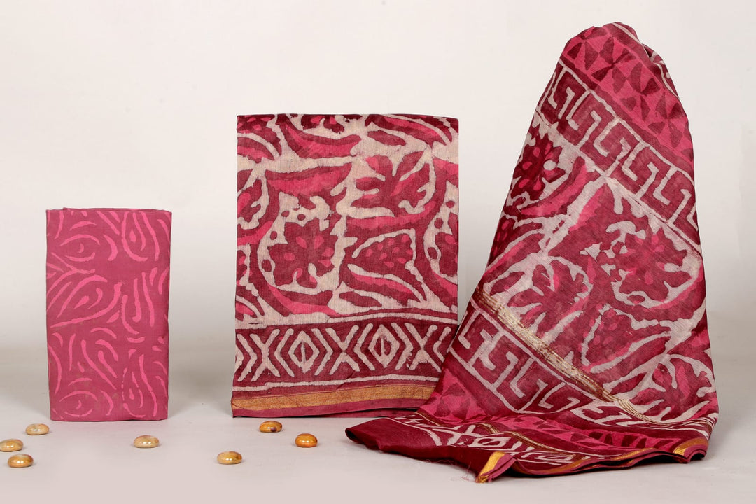 Pure Hand Block Chanderi Silk Unstitched Suit