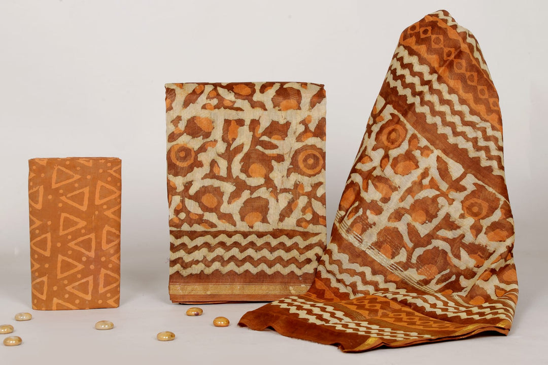 Pure Hand Block Chanderi Silk Unstitched Suit