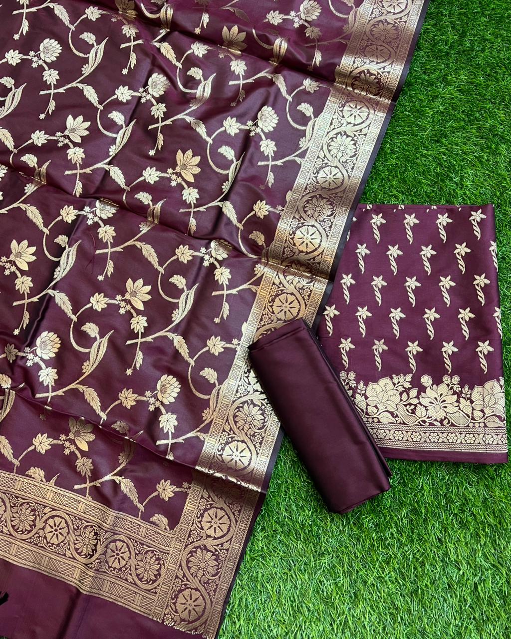 Exclusive Banarasi Silk 3 pc Unstitched suit .