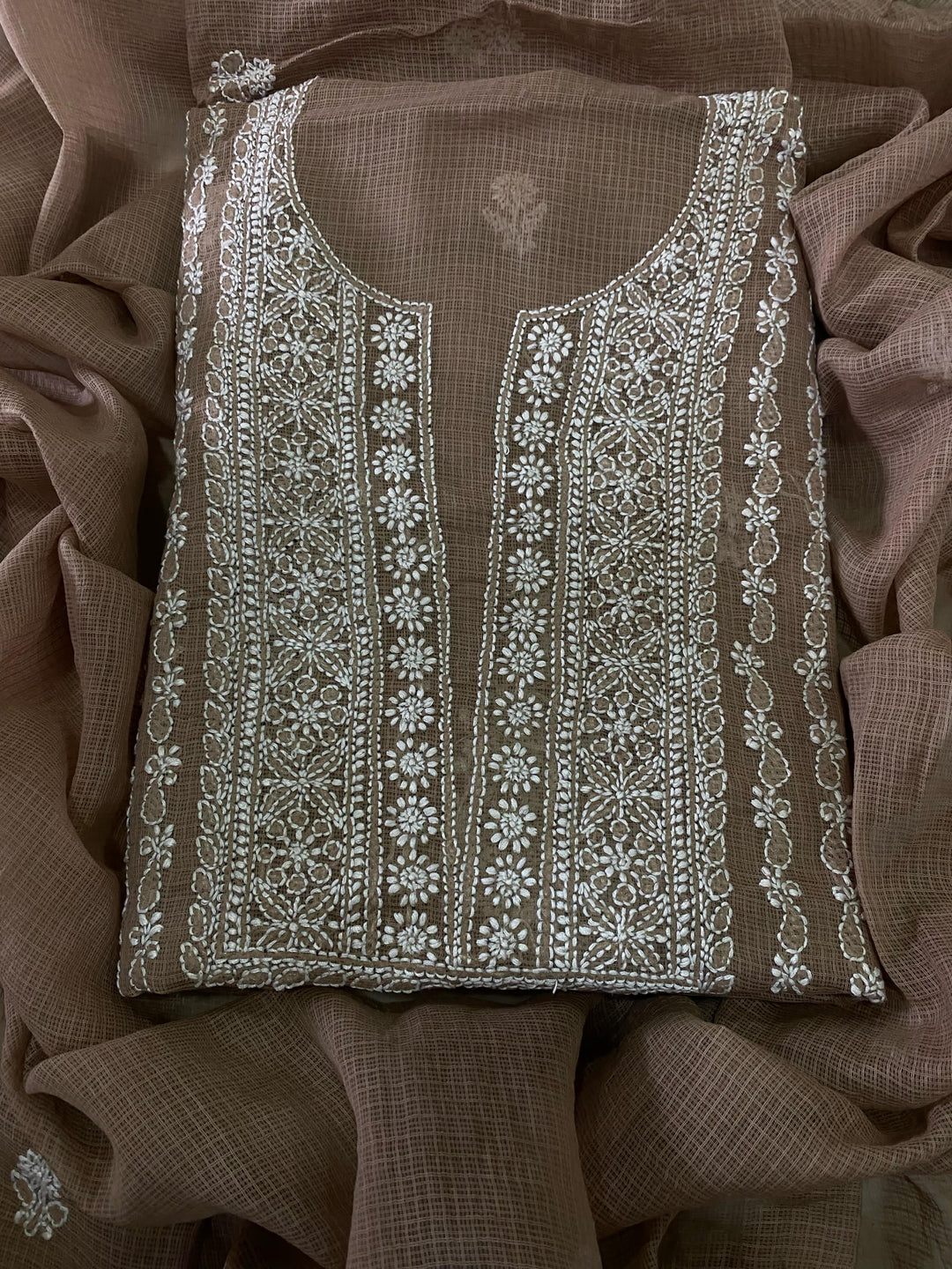 Chikankari Hand Work 2pc Unstitched Suit in Kota doria Fabric