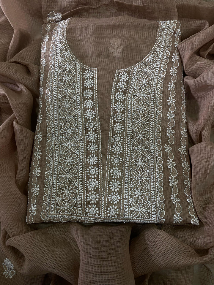 Chikankari Hand Work 2pc Unstitched Suit in Kota doria Fabric