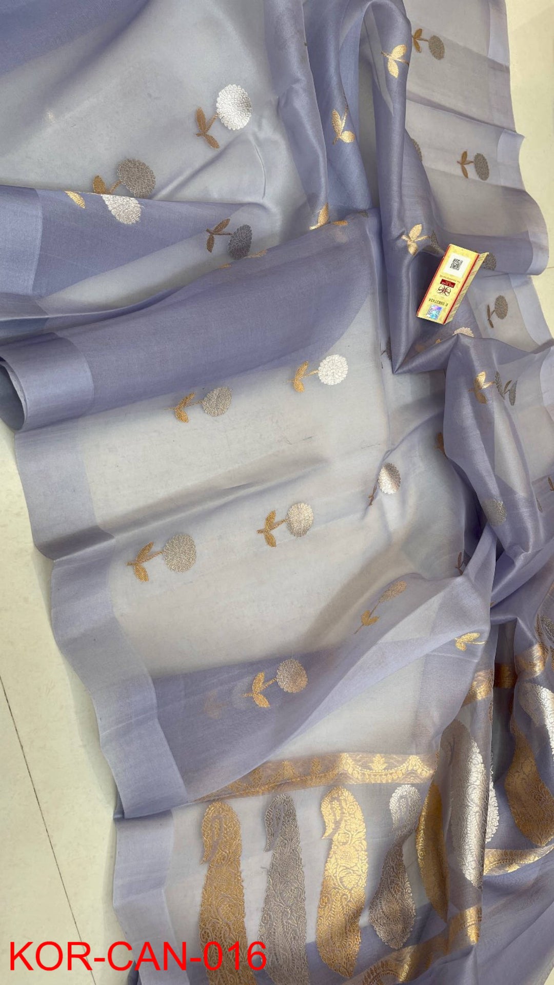 Pure Banarasi Kora Organza Silk Handwoven Zari Work Saree With Silk Mark Certificate ( Length- 6.3 Meter