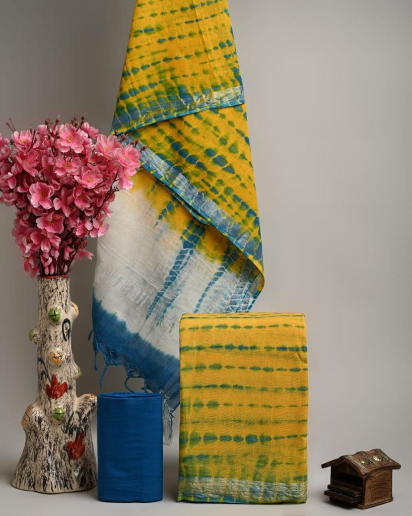 Hand Block Printed Linen Unstitched Suit .