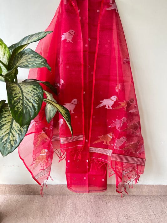 Pure Maslin Silk 2PC Jamdani Unstitched Suit With Bird Motif