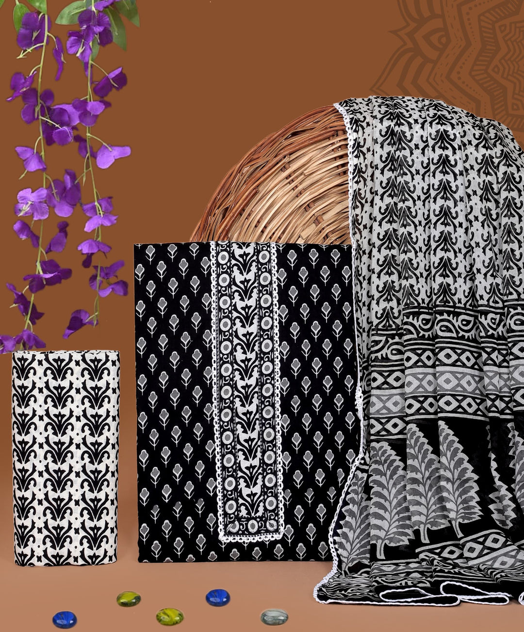 Pure Cotton Gotta patti Work unstitched Suit With Cotton Dupatta.