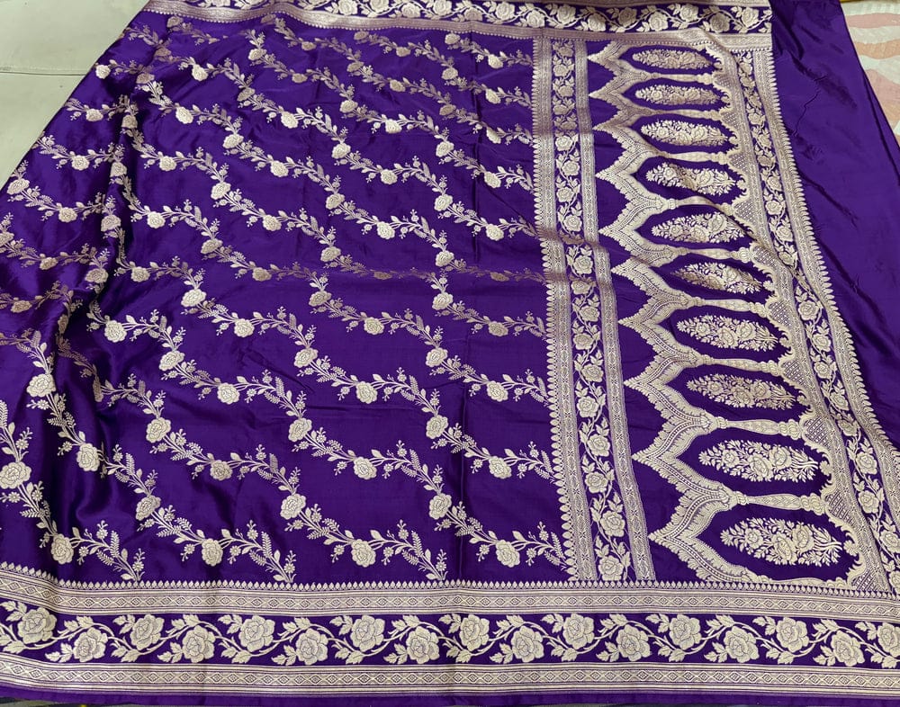 Pure Banarasi Mashru Silk Saree With Zari Work.