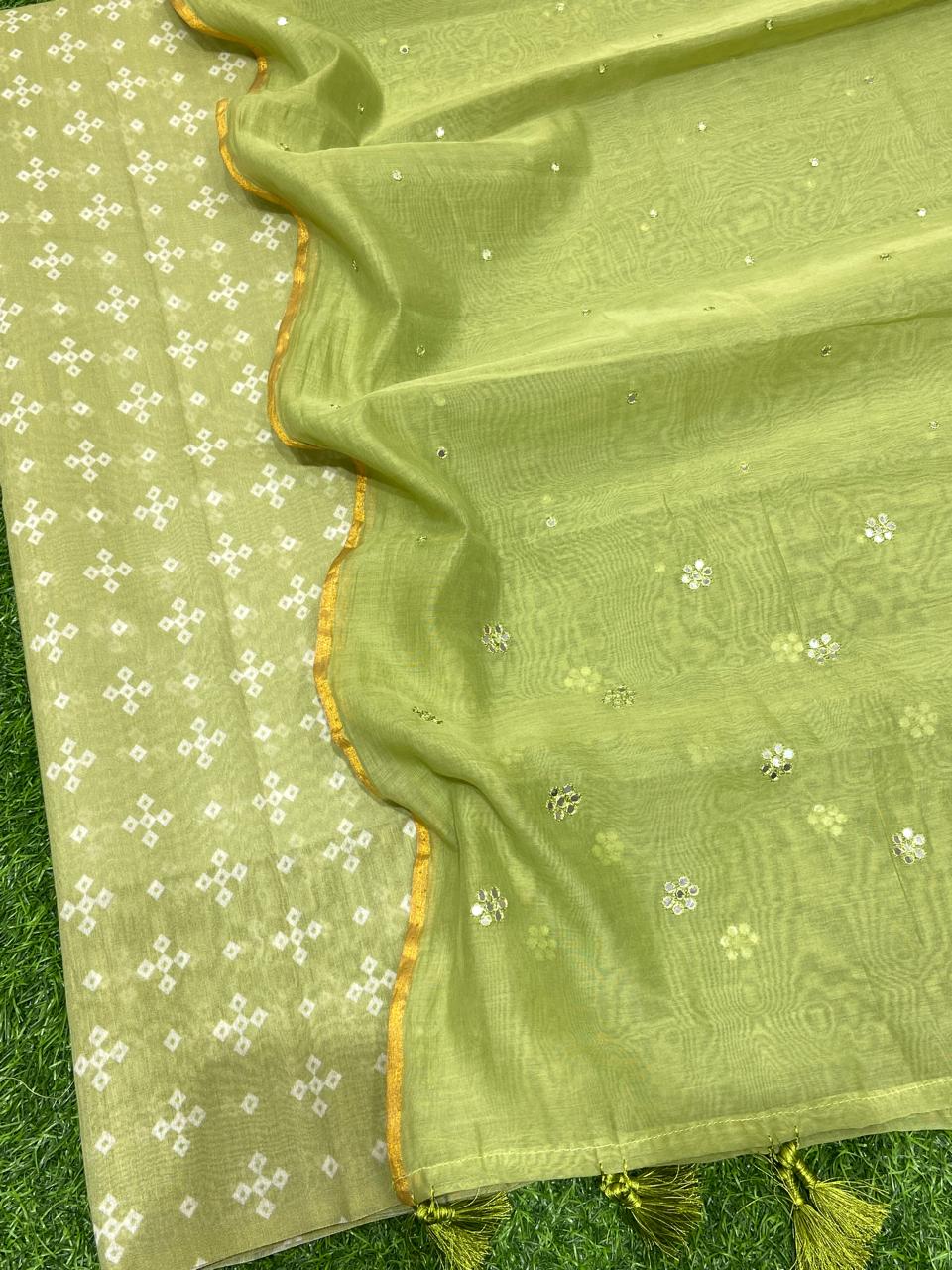 Pure Banarasi Resham Chanderi Silk Digital Print Unstitched Suit .