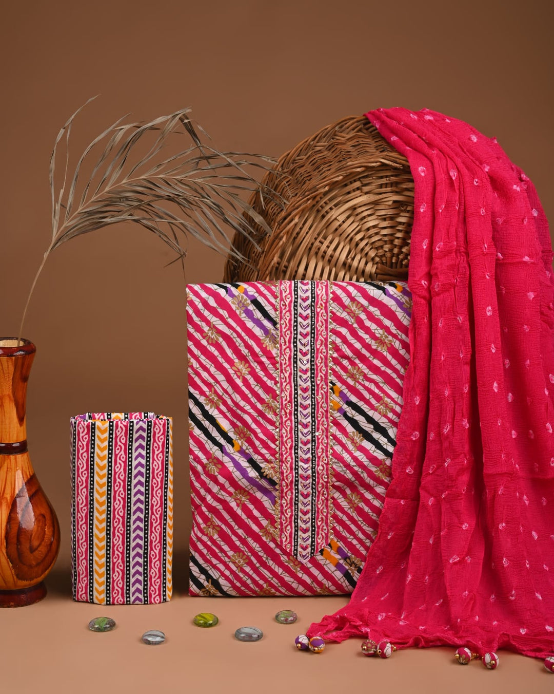 Pure Cotton Gotta patti Work unstitched Suit With Chiffon Dupatta.