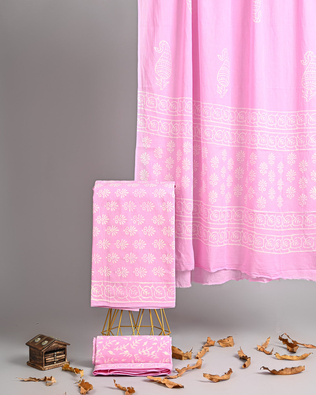 Pure Cotton Hand Block Printed Unstitched Suit Set With Cotton Dupatta .