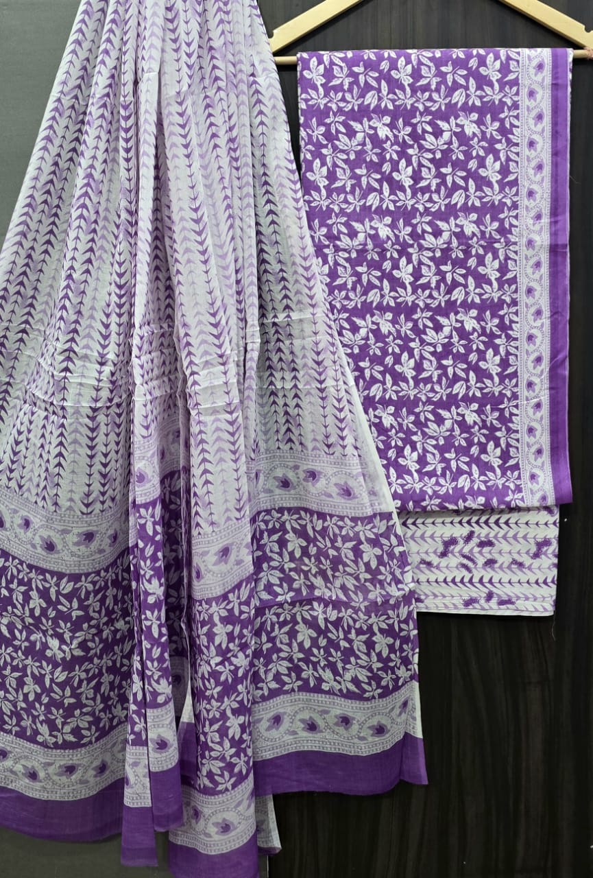 Pure Cotton Hand Block Print Unstitched Suit