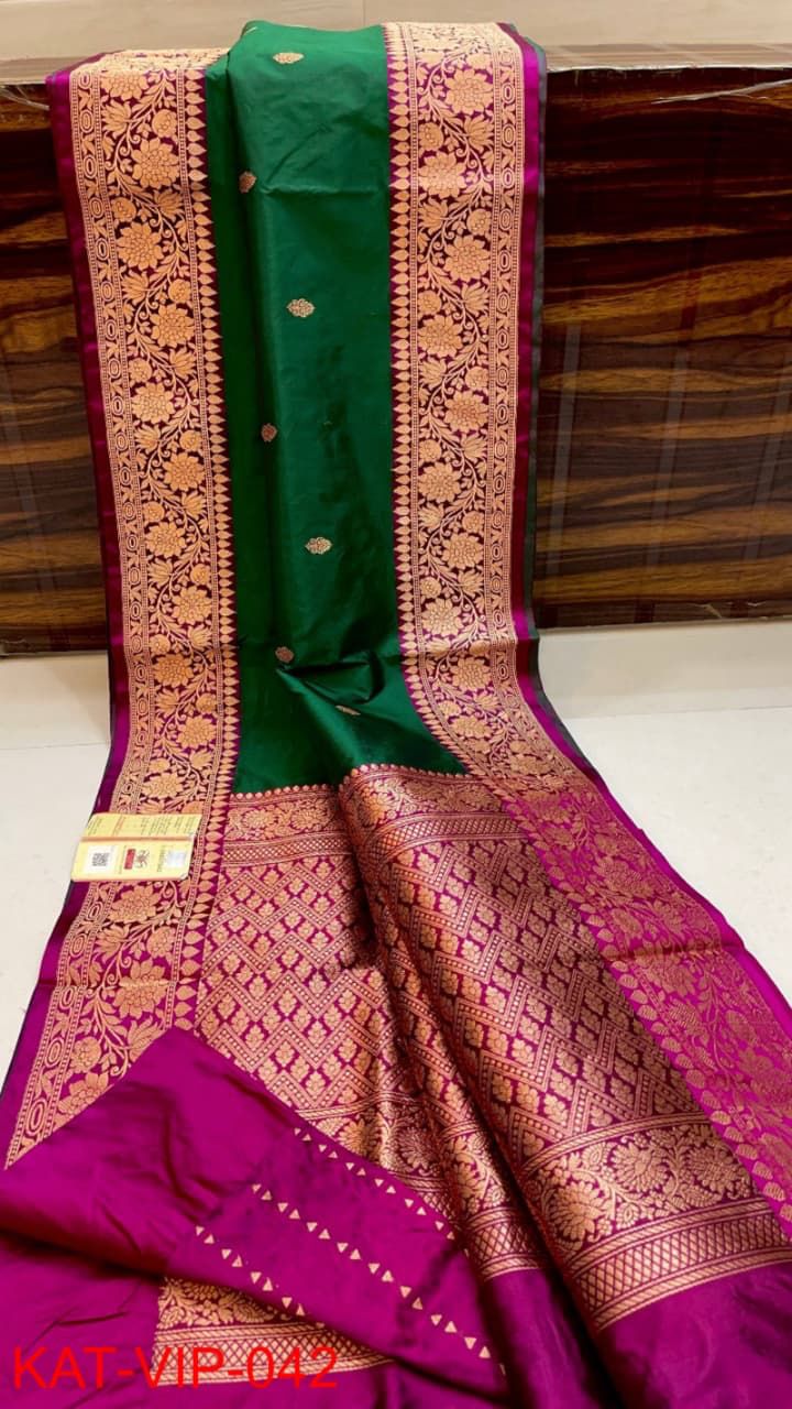 Pure Banarasi Katan Silk Saree With Antique Zari Work .