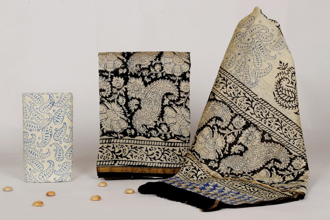 Pure Hand Block Chanderi Silk Unstitched Suit