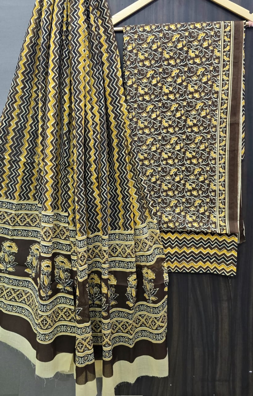 Pure Cotton Hand Block Print Unstitched Suit