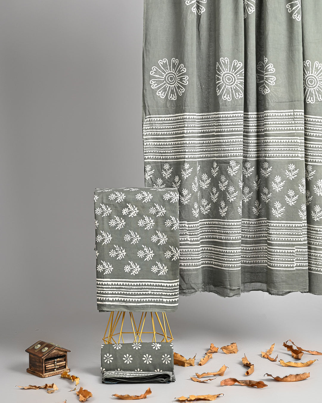 Pure Cotton Hand Block Printed Unstitched Suit Set With Cotton Dupatta .