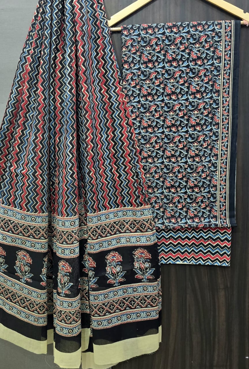 Pure Cotton Hand Block Print Unstitched Suit