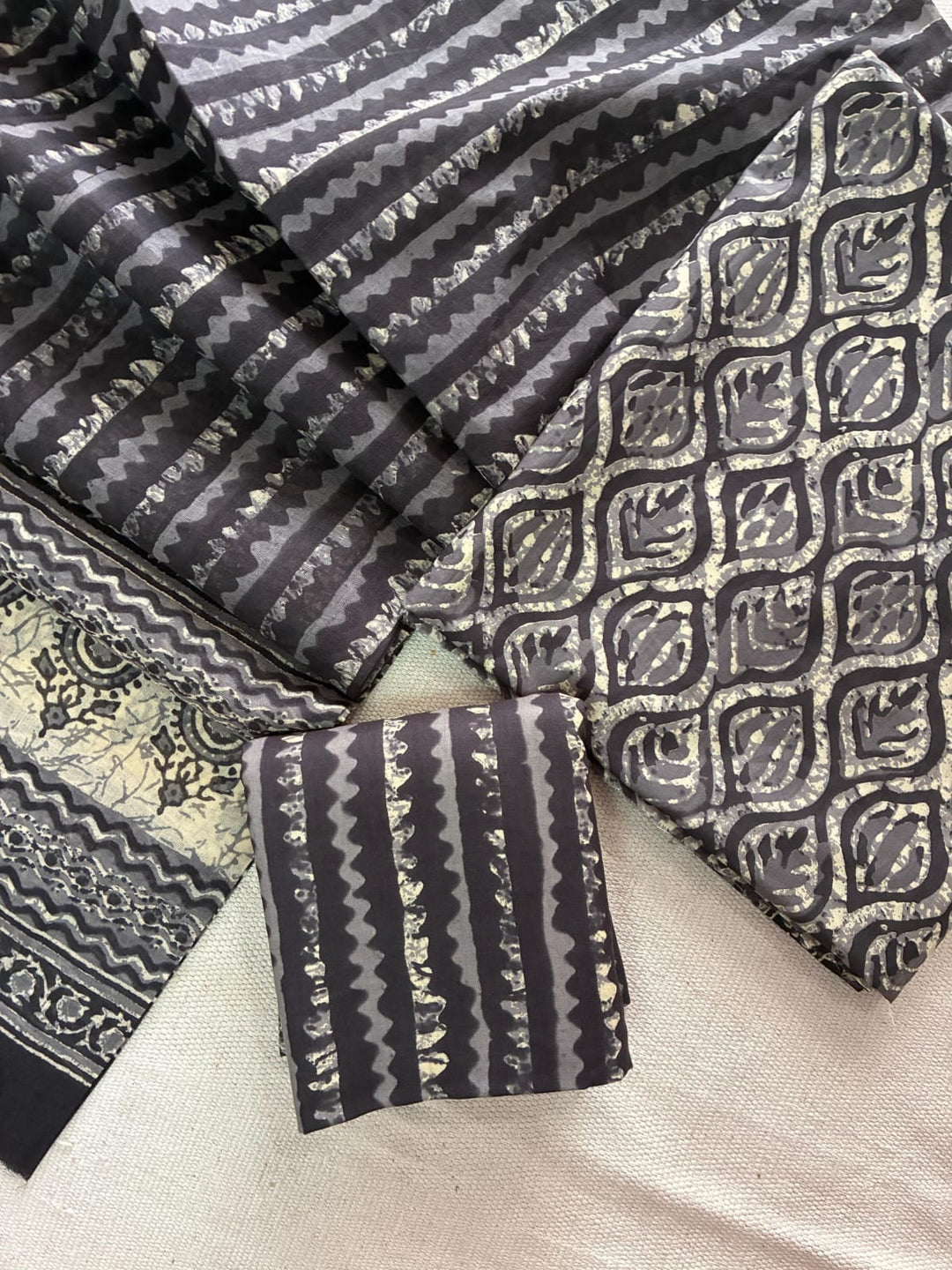 Pure Cotton Hand Block Print Unstitched Suit with Cotton Dupatta.