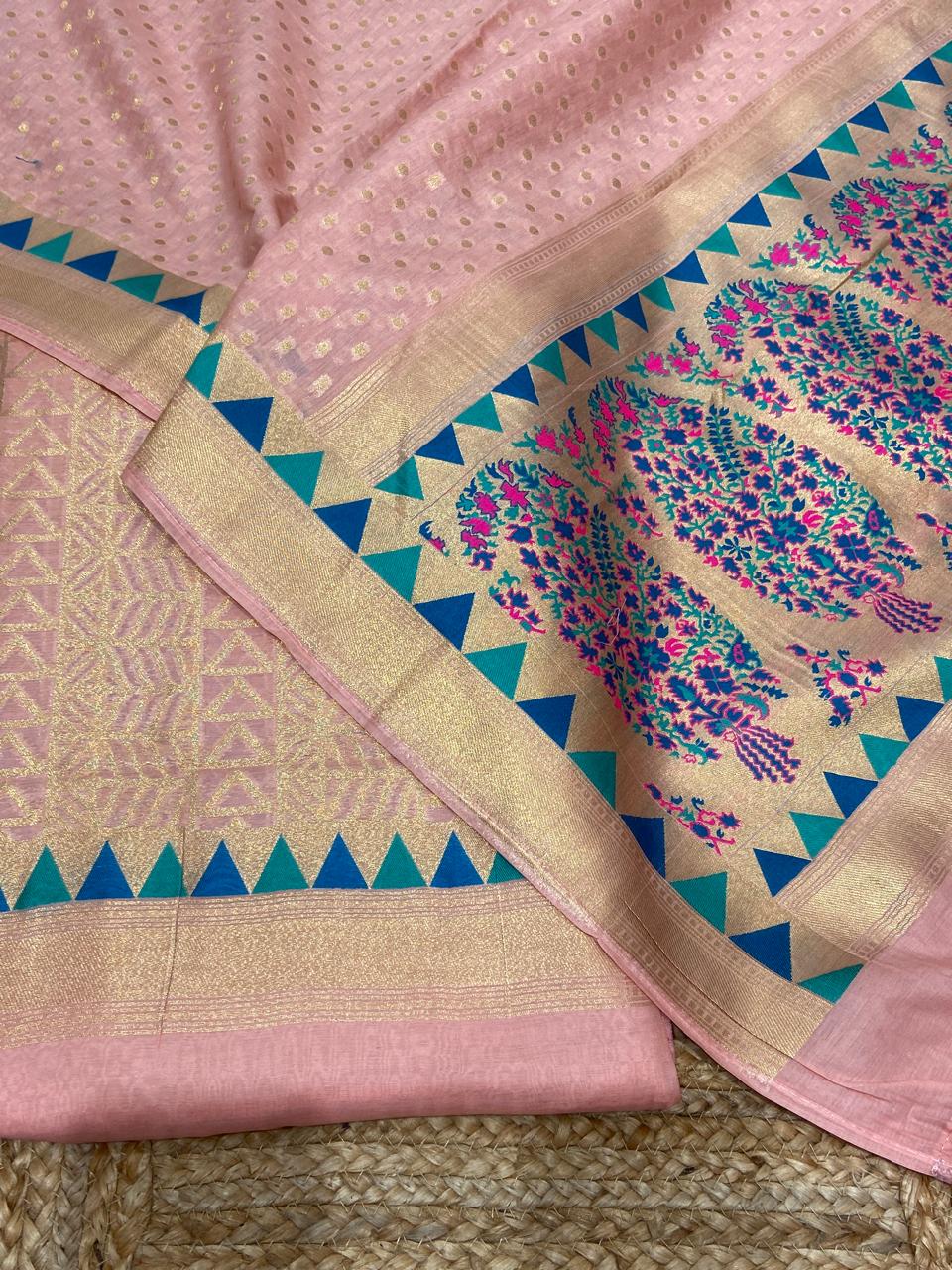 Pure Banarasi Cotton Tilfi Patola Weaved Unstitched suit .