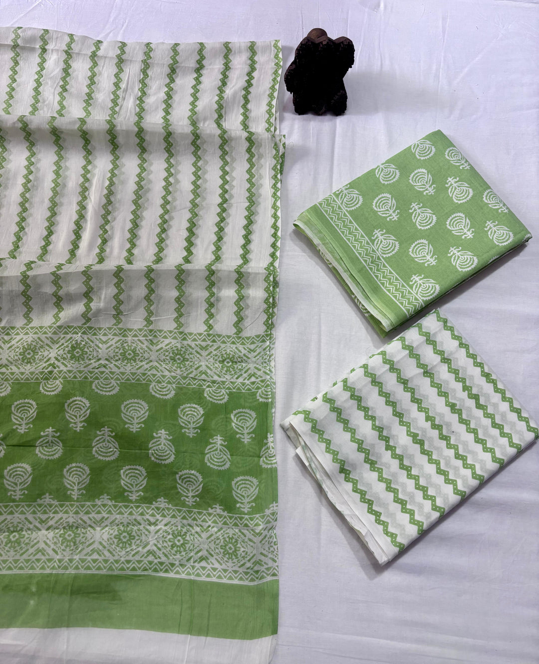Pure Cotton Hand Block Printed Unstitched Suit Set With Cotton dupatta.