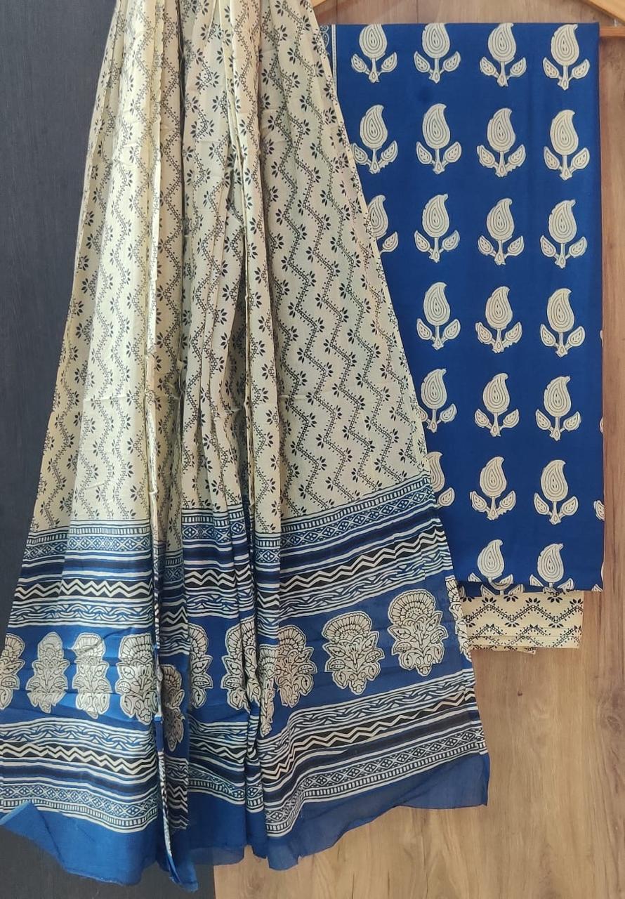 Pure Cotton Hand Block Print Unstitched Suit