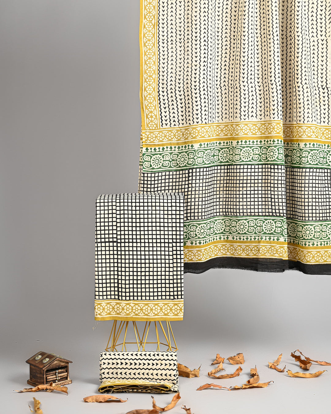 Pure Cotton Hand Block Printed Unstitched Suit Set With Cotton Dupatta .