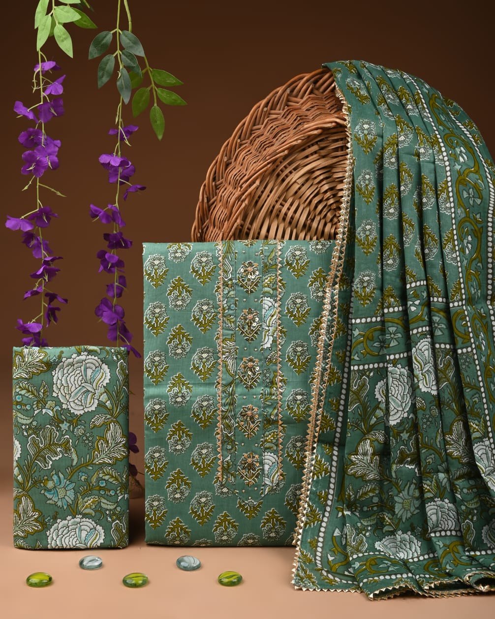 Pure Cotton Gotta patti Work unstitched Suit With Cotton Dupatta.