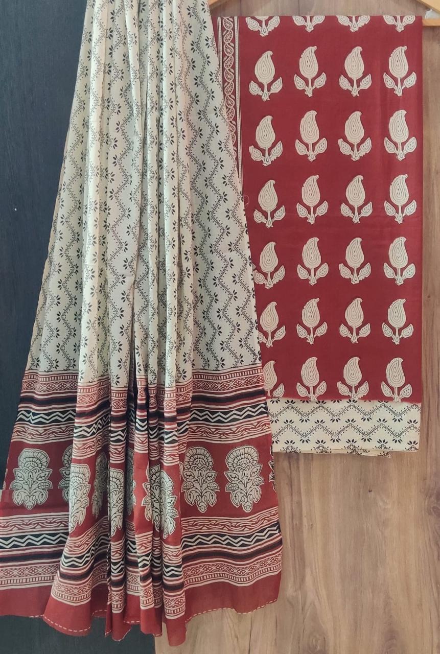 Pure Cotton Hand Block Print Unstitched Suit