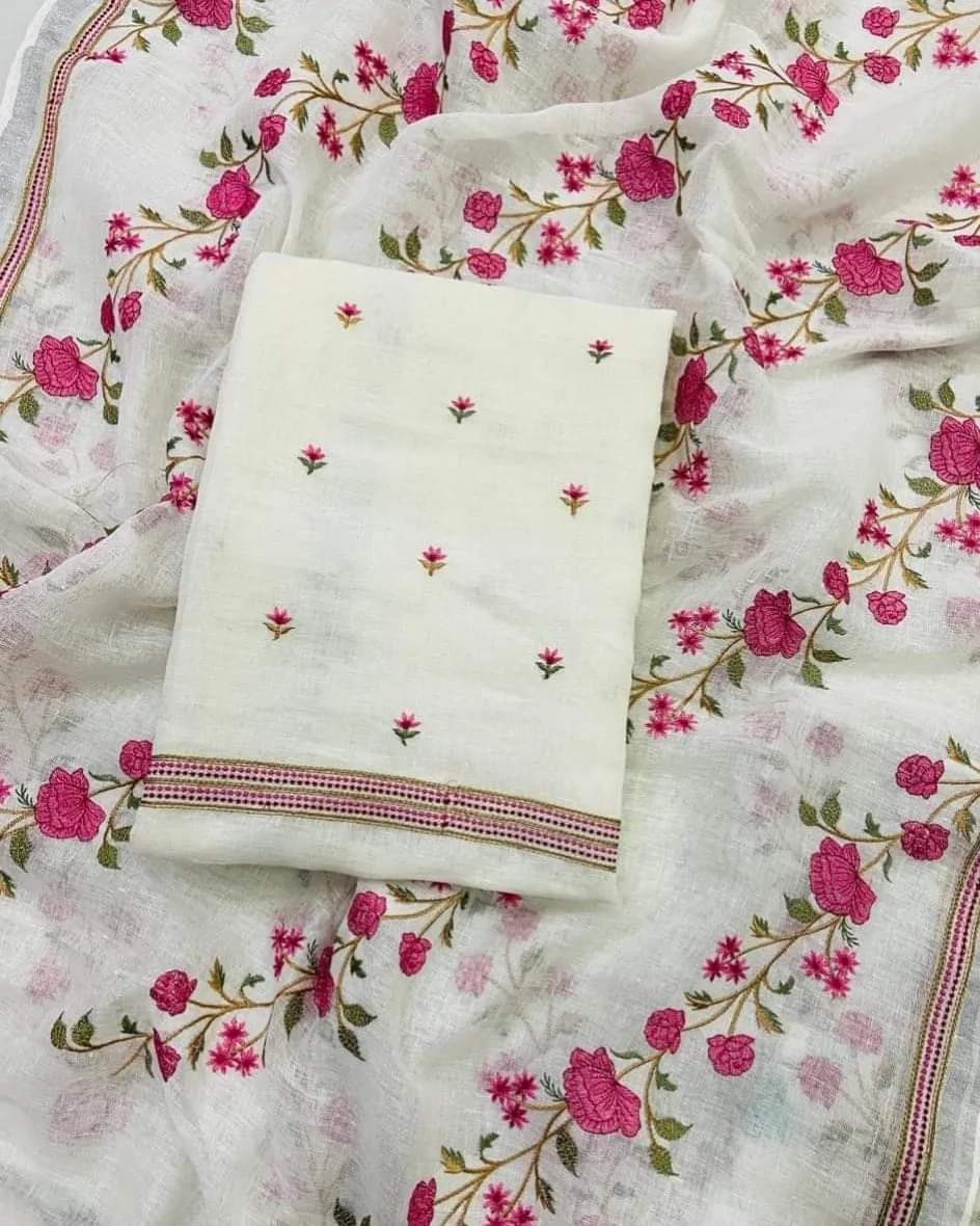 Bhagalpuri Slub Linen Embroidery Unstitched suit.