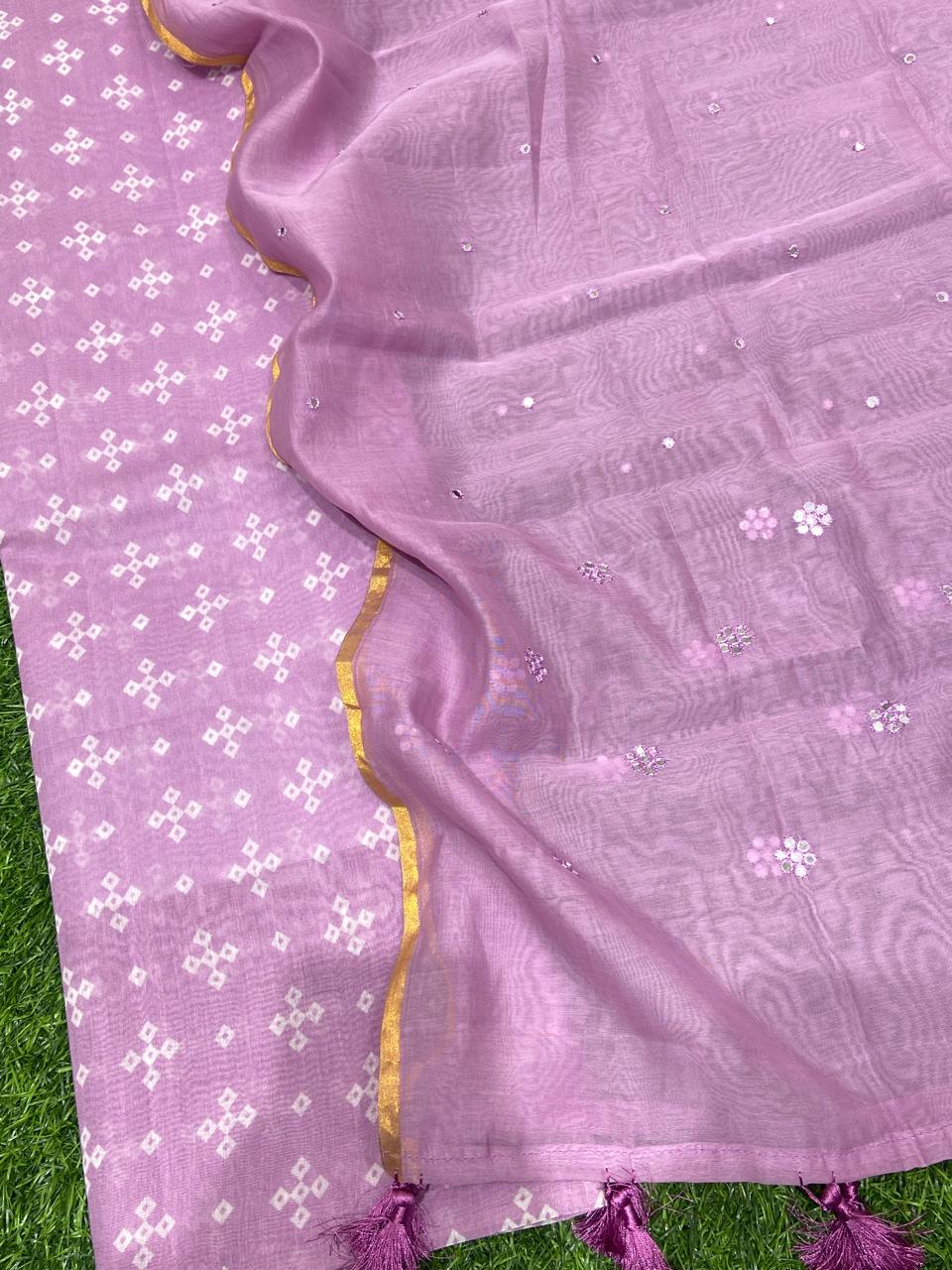 Pure Banarasi Resham Chanderi Silk Digital Print Unstitched Suit .