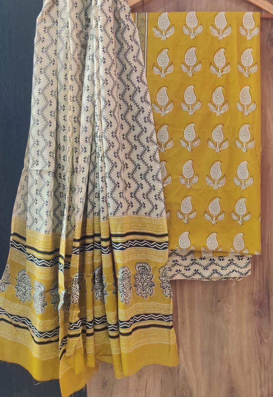 Pure Cotton Hand Block Print Unstitched Suit