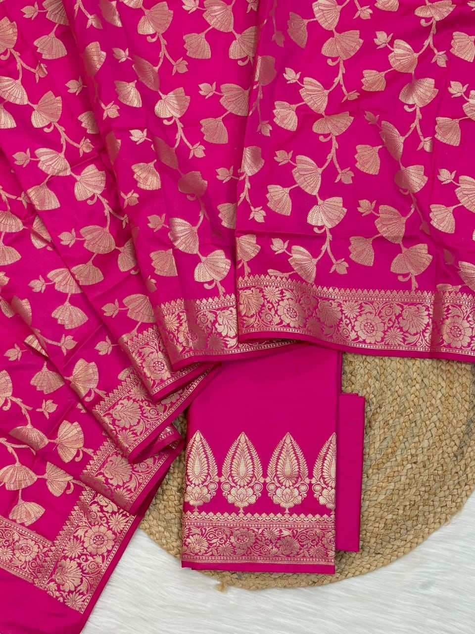 Banarasi Soft Silk Unstitched Suit.