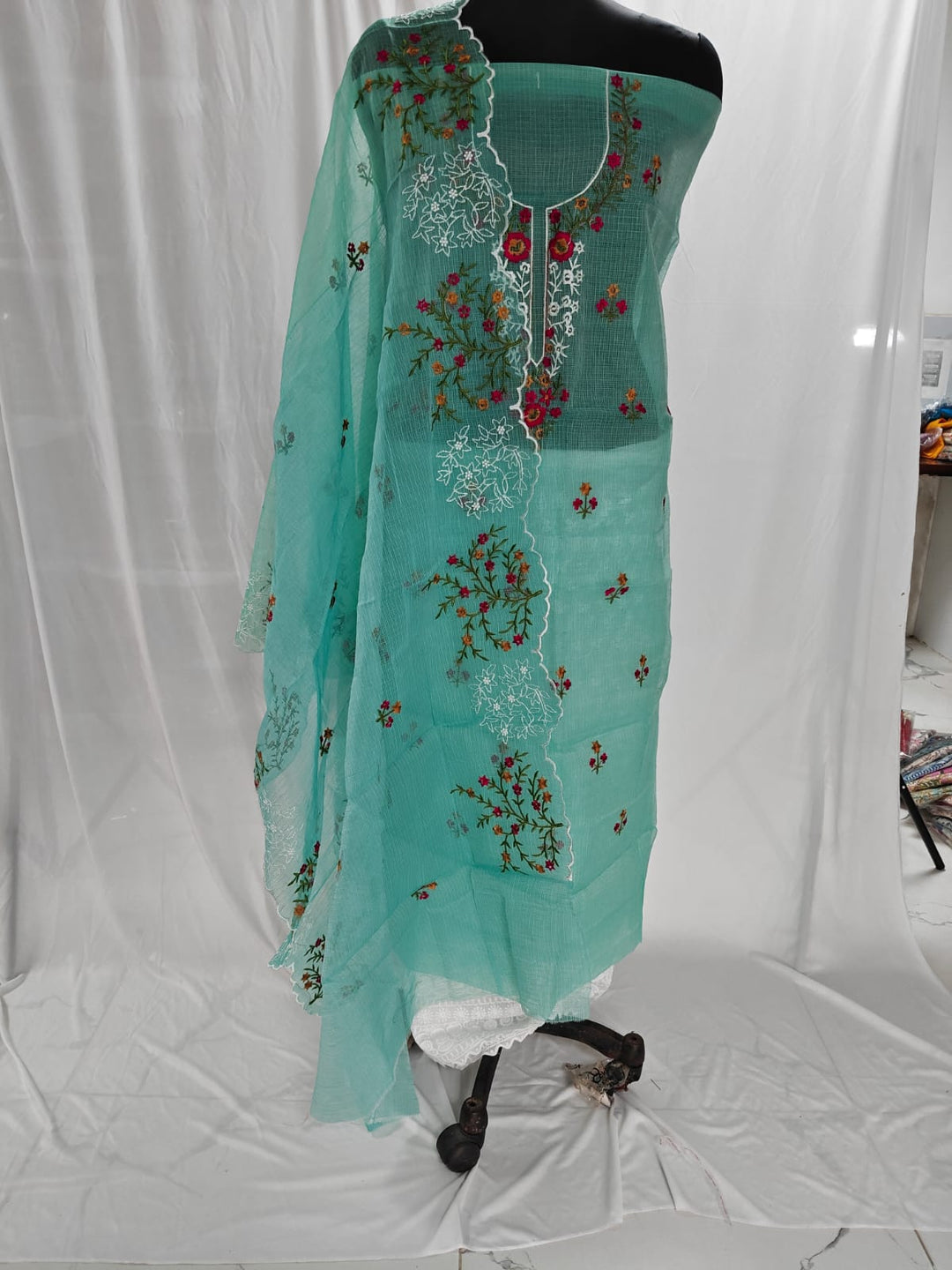 Pure Cotton Kota Doriya Embroidery Unstitched Suit With Dupatta