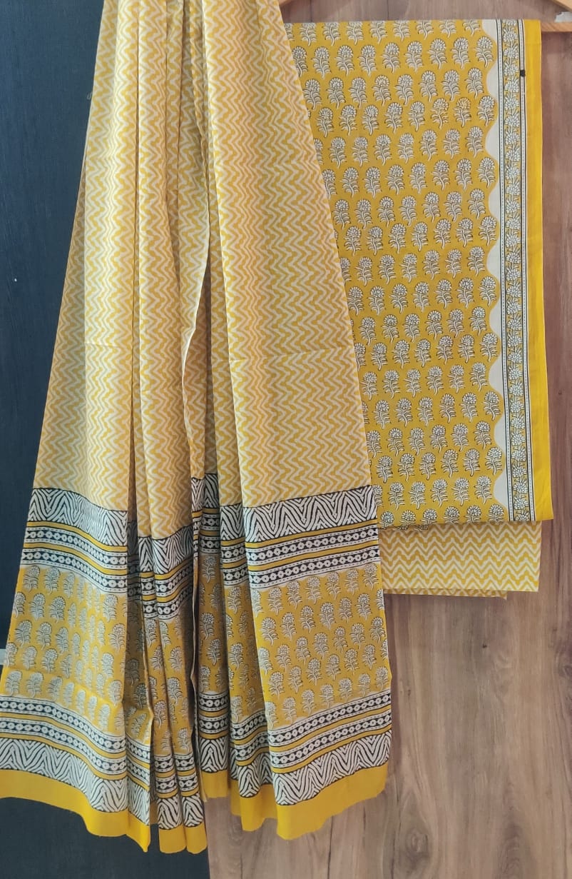 Pure Cotton Hand Block Print Unstitched Suit