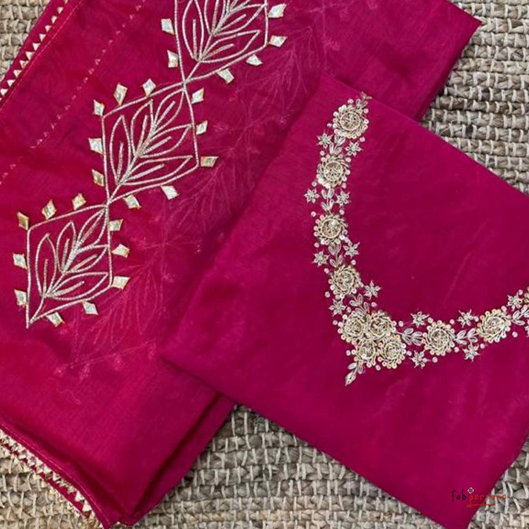 Organza Hand Work Unstitched Suit with Shantoon Bottom