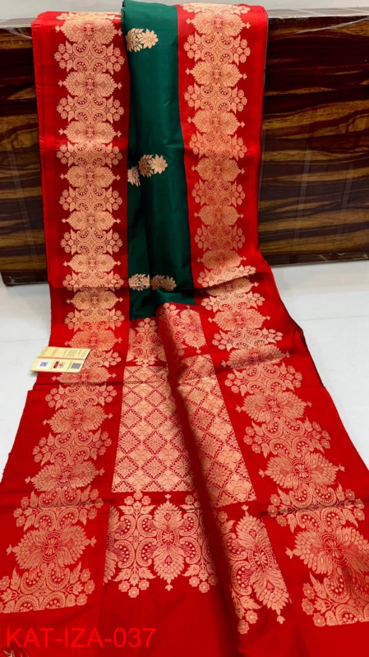 Pure Banarasi Katan Silk Saree With Antique Zari Work .