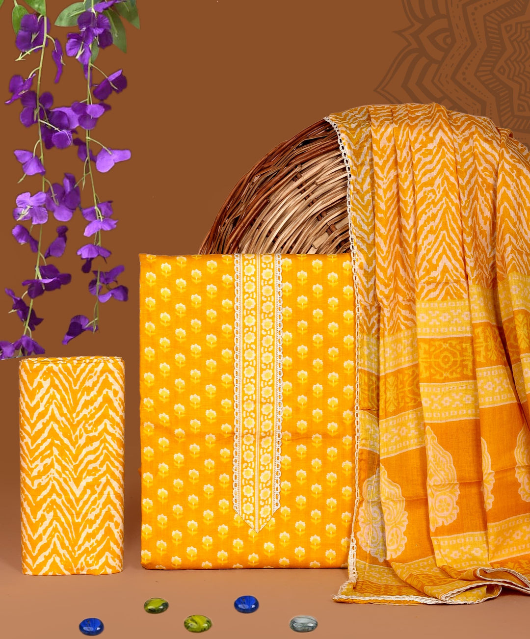 Pure Cotton Gotta patti Work unstitched Suit With Cotton Dupatta.