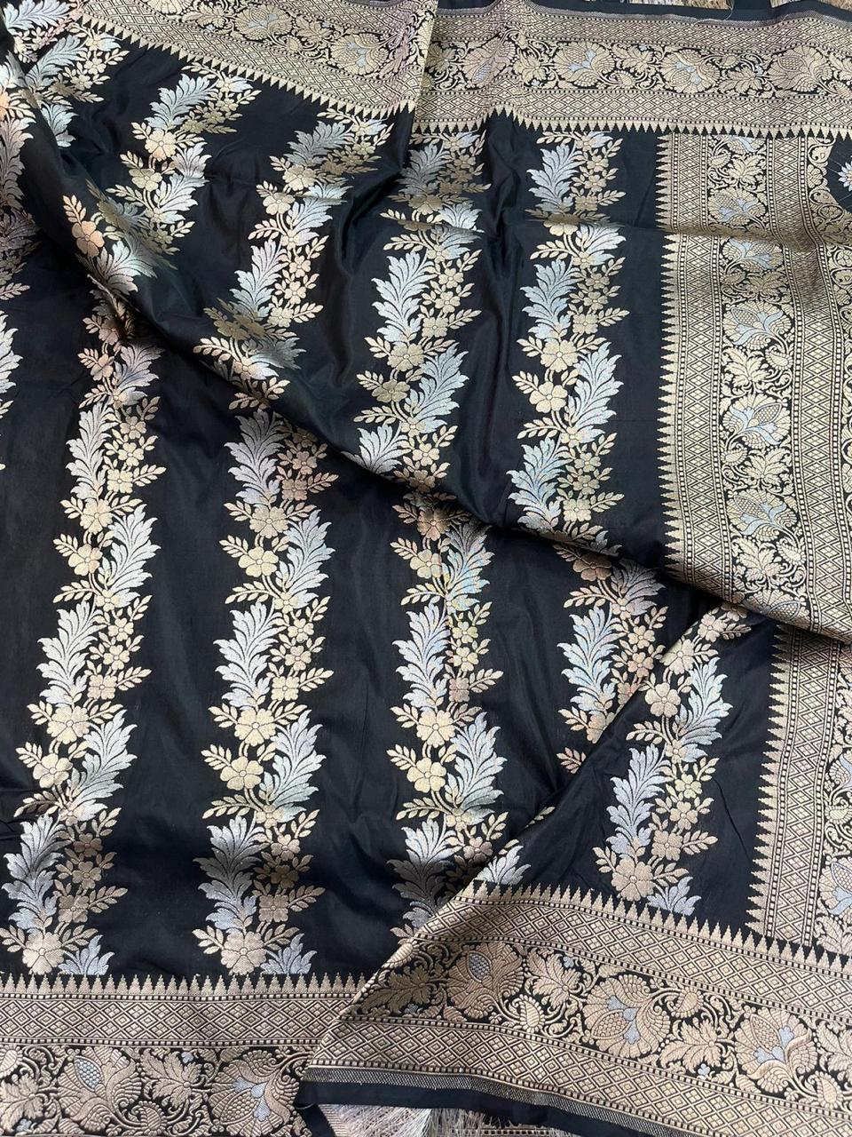 Pure Banarasi Handloom Katan Silk Saree With Beautiful  Zari Work .